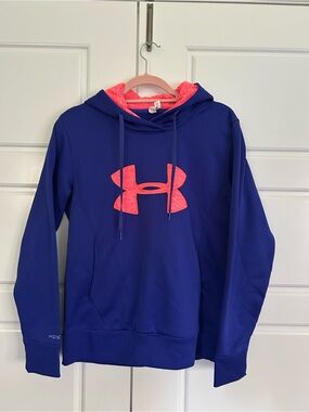 UNDER ARMOUR Wonens Blue Hoodie with Coral Logo + Pink Lined Hood